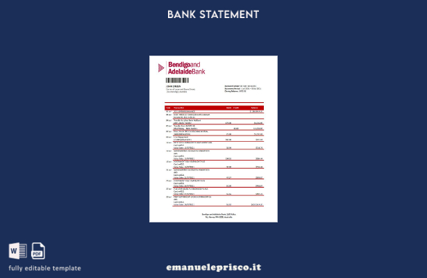 modello di estratto conto bancario Australia Bendigo e Adelaide stile verificato
